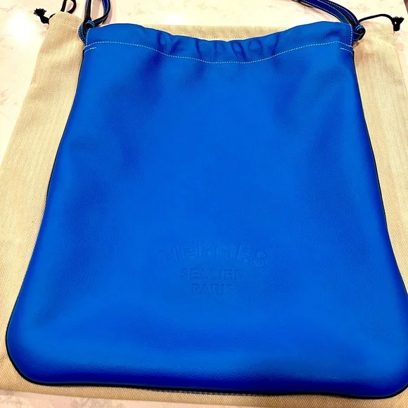 Hermes Bridado backpack - blue hydra Hermes Blue Hydra HAC A Dos Crossbody Backpack – Savonches main image 3
